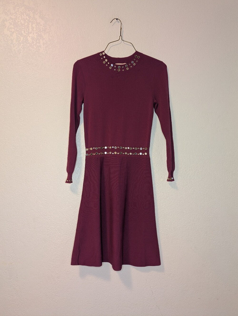 Lipsy London Embellished Burgundy Long-Sleeve Dress